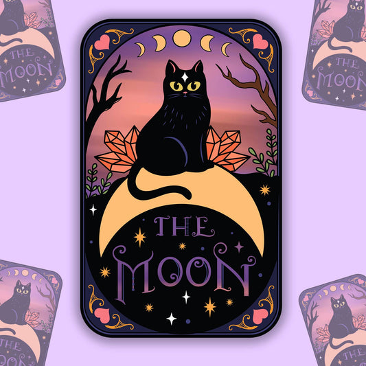 Cat The Moon Tarot Card Sticker