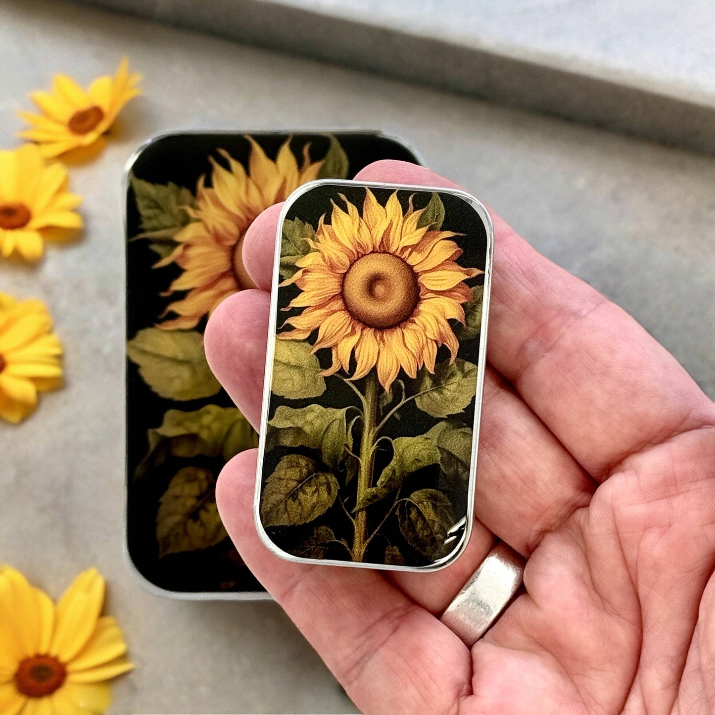 Beautiful Sunflower Notions tin - Small or Large