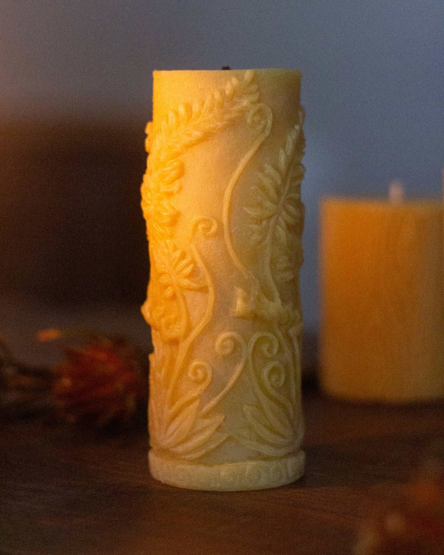 Beeswax Fern Pillar Candle