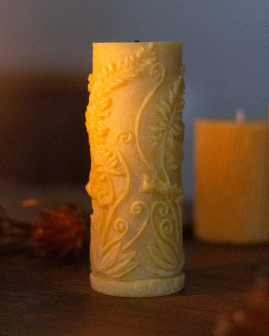 Beeswax Fern Pillar Candle