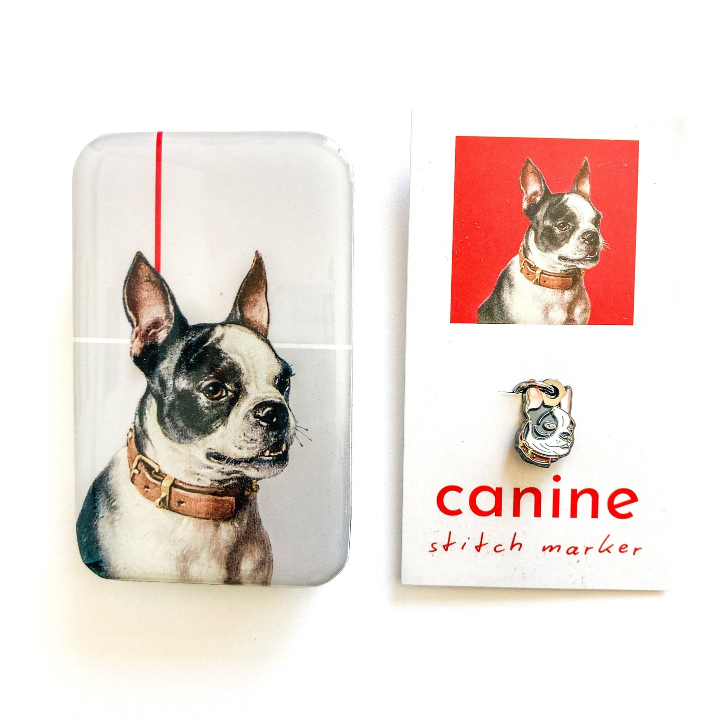 Boston Terrier notions tin: Large tin