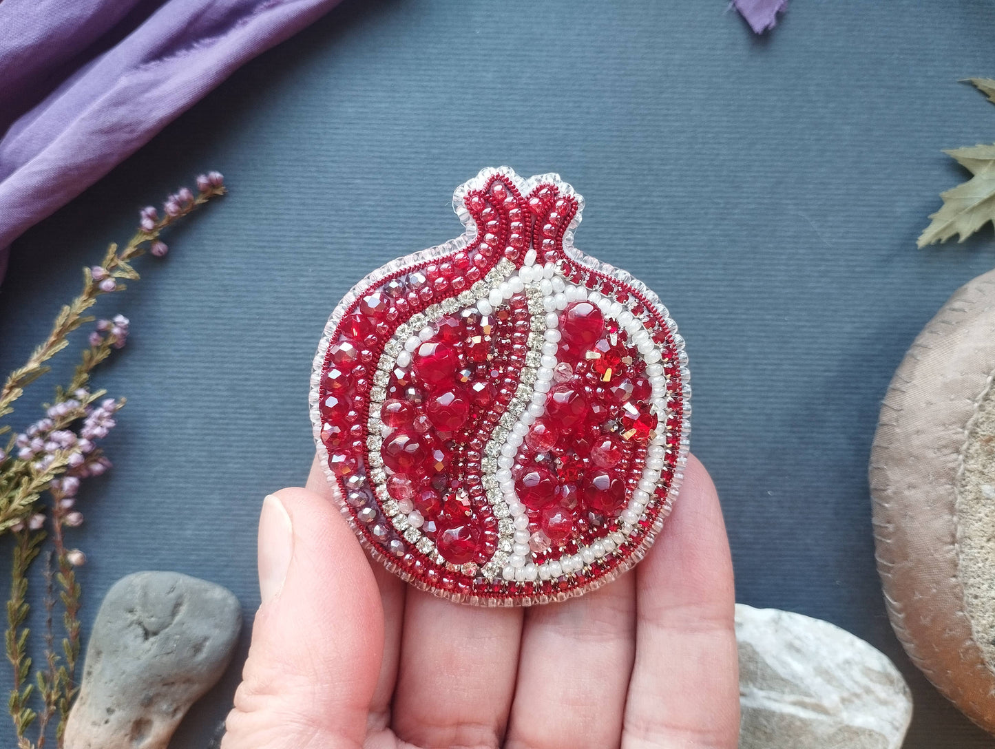 Pomegranate Brooch Kit: DIY Seed Bead Embroidery