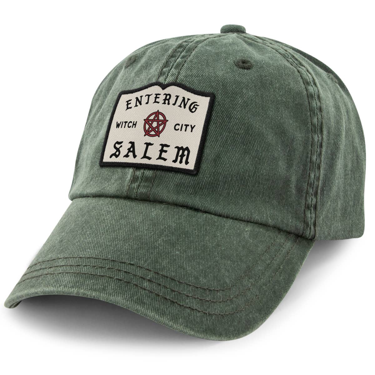 Entering Salem Washed Baseball Hat in Dark Green