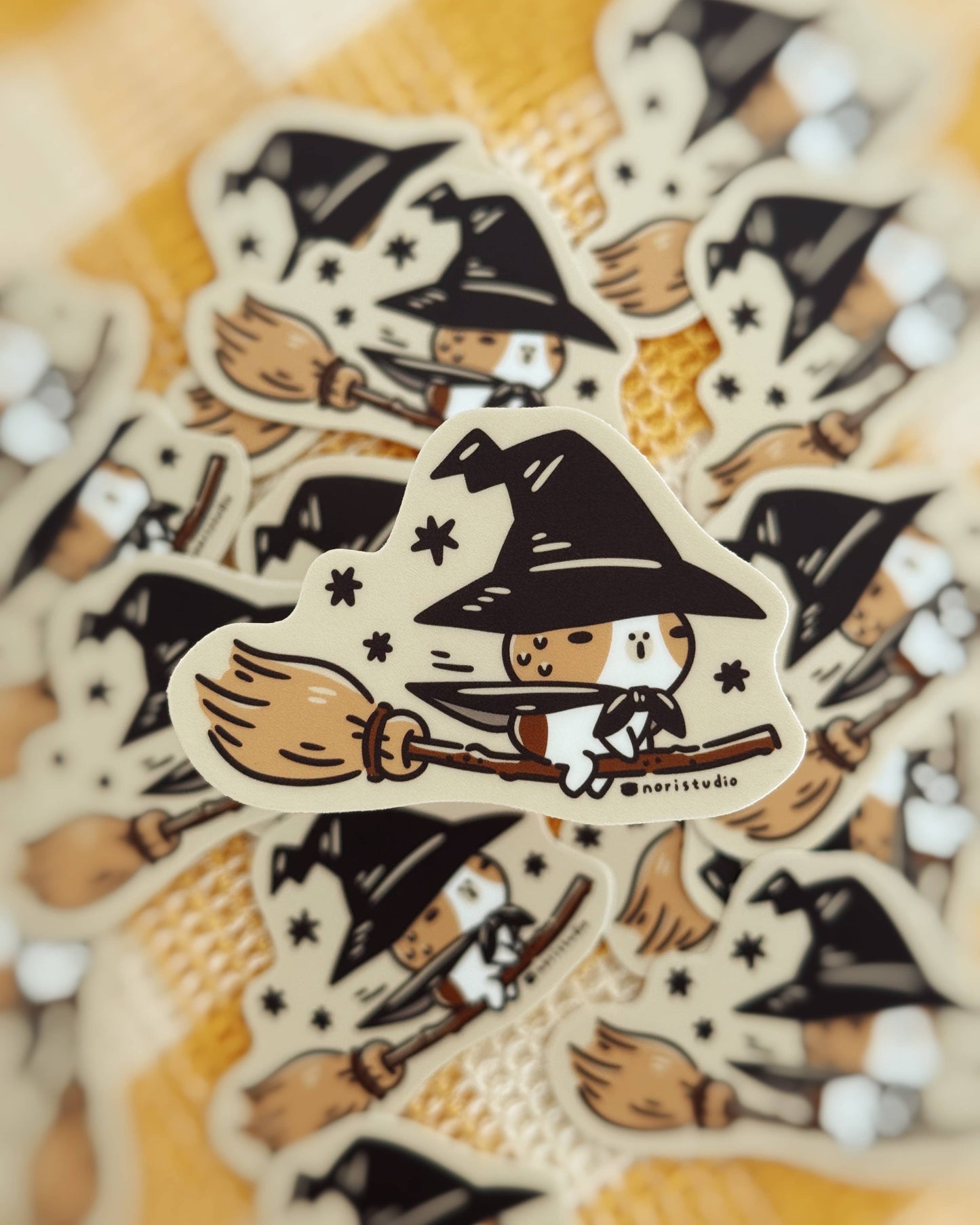 Bubu and Moonch Guinea Pig Witch Riding a Broom Sticker