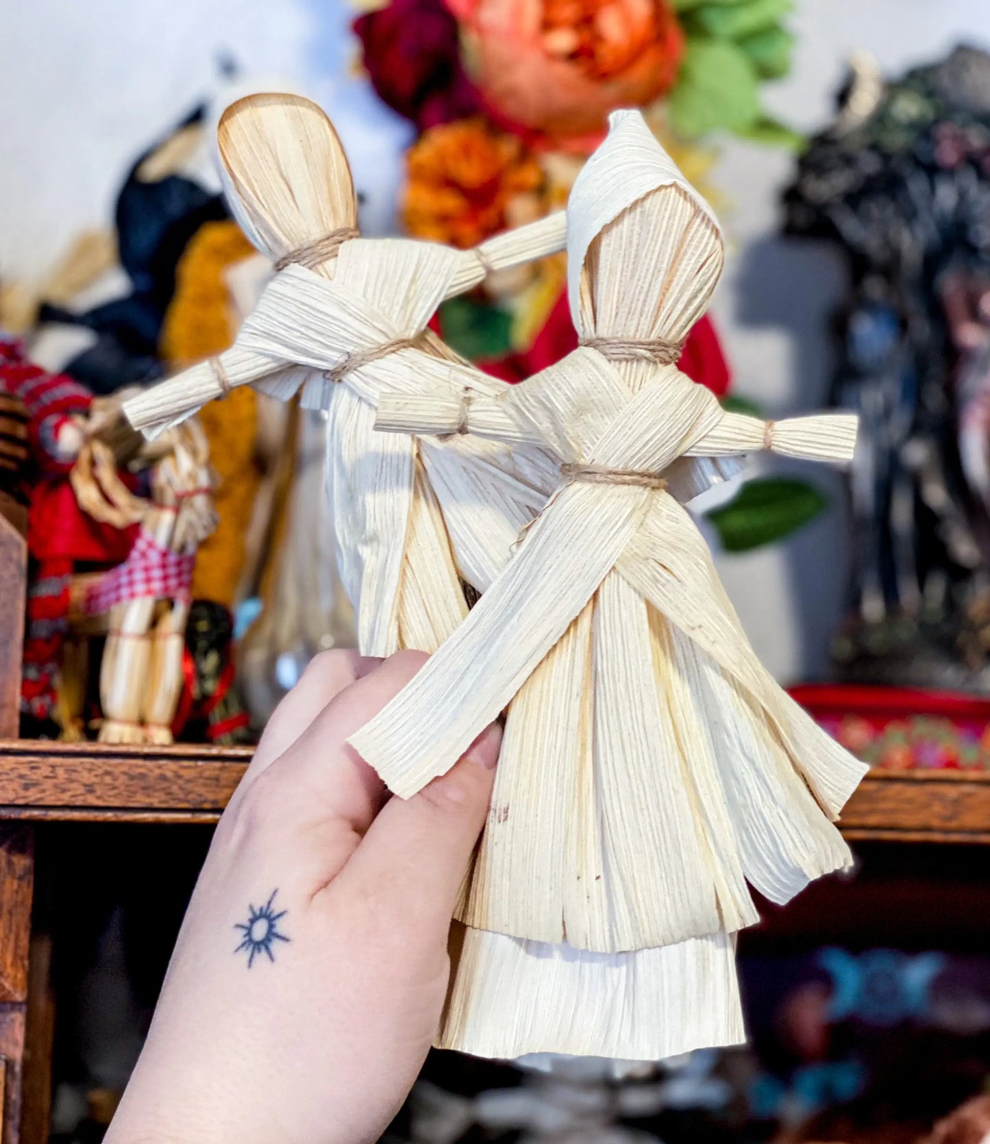 Corn Husk Doll / Folk Poppet with Smock and Hood - Natural