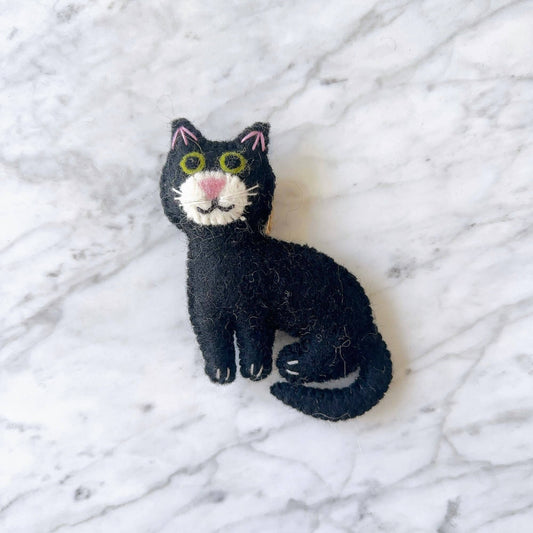 Felt Stitched Cat Ornament: Black Cat