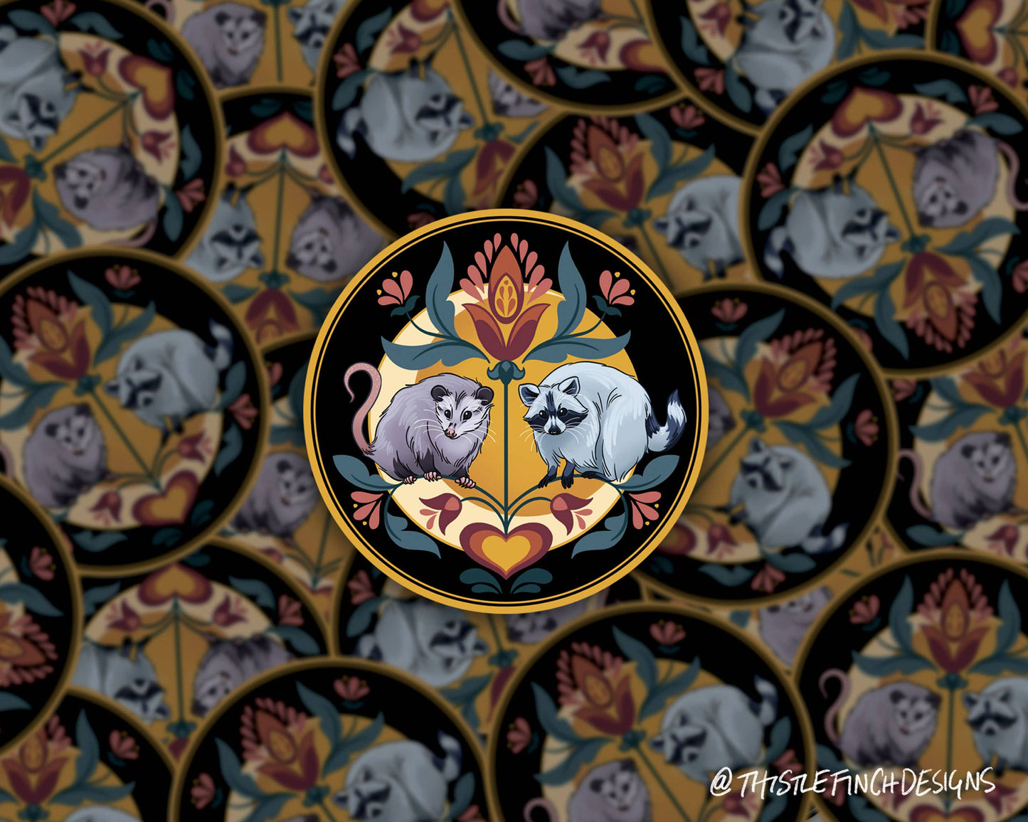 Raccoon & Opossum Hex Sign PA Dutch Vinyl Sticker