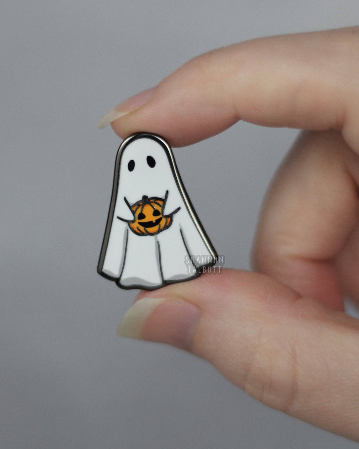 Halloween Ghost and Pumpkin Spooky Enamel Pin - Black Nickel