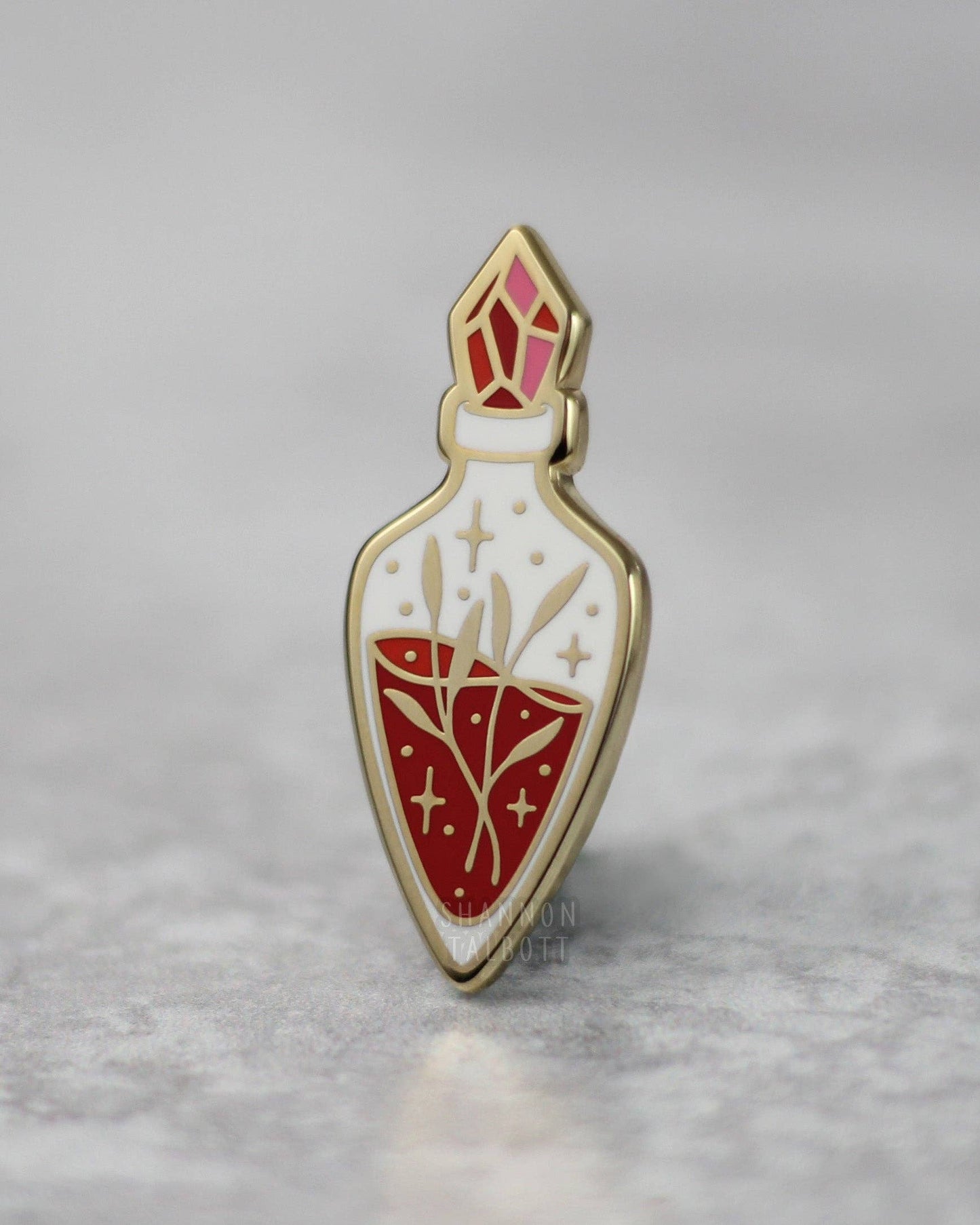 Herbology Potion Vial Magic Witchy Enamel Pin - Red/Gold
