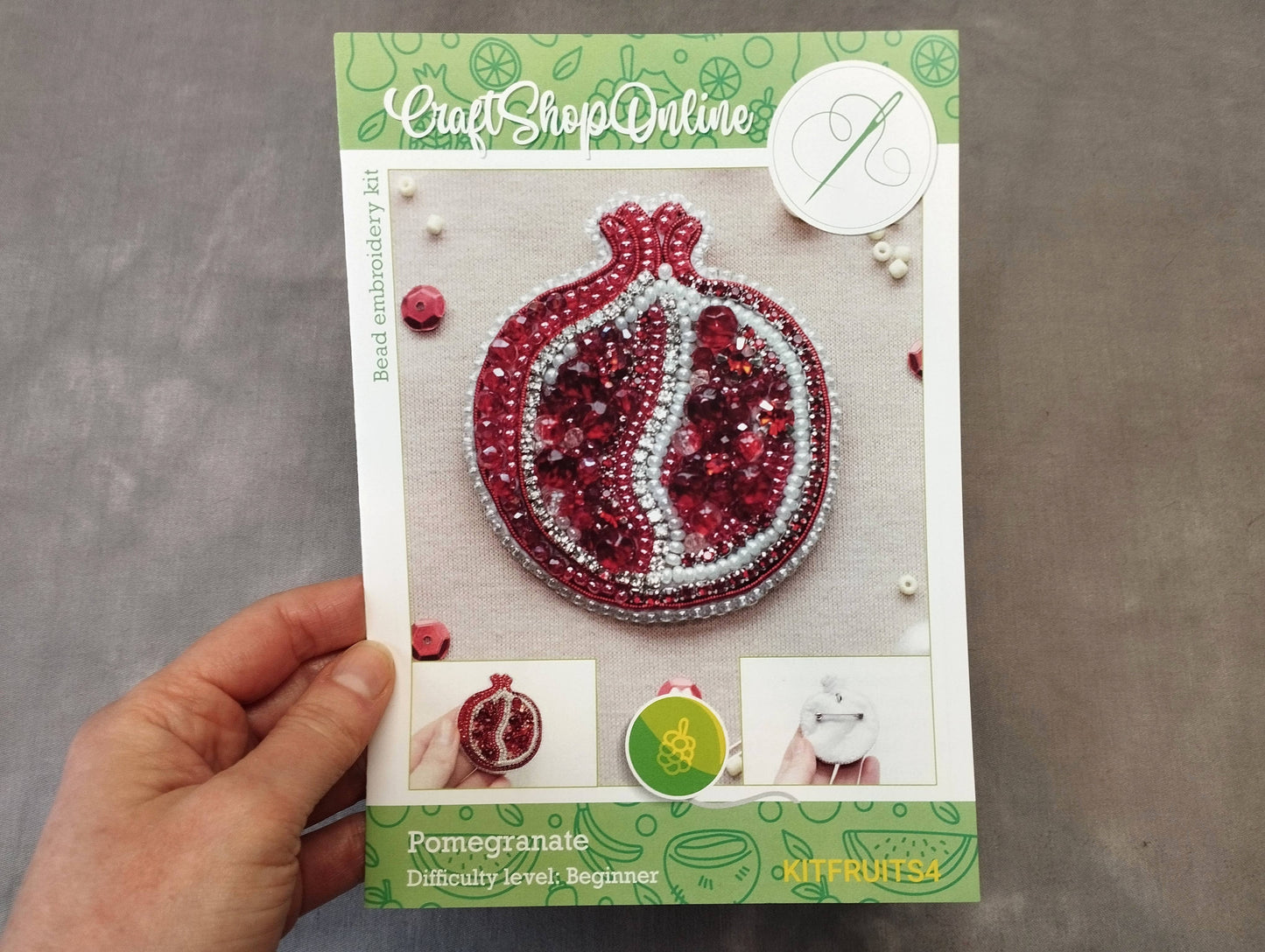Pomegranate Brooch Kit: DIY Seed Bead Embroidery