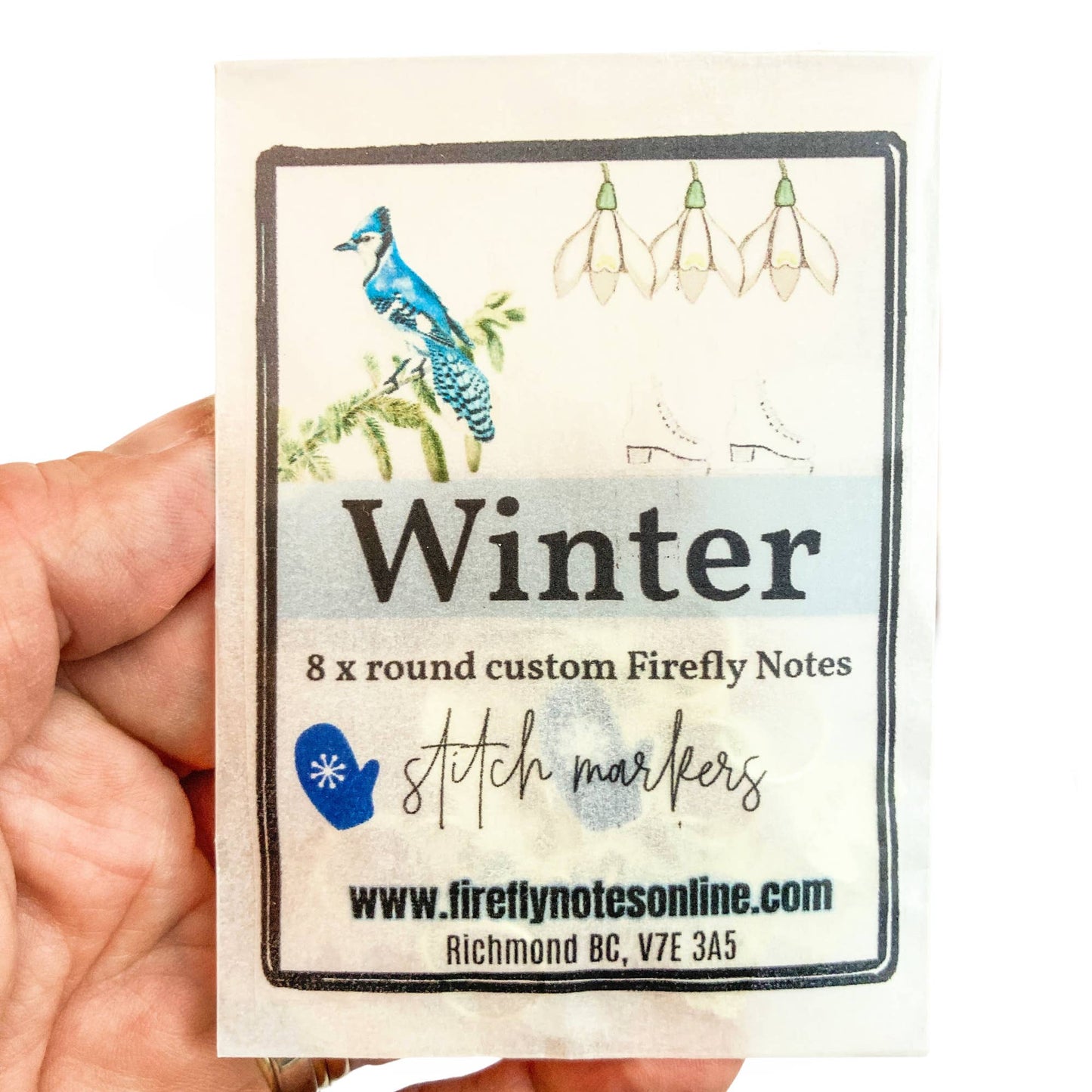 Winter Stitck Marker Pack: Ice skates, mittens, snow drops and blue jays