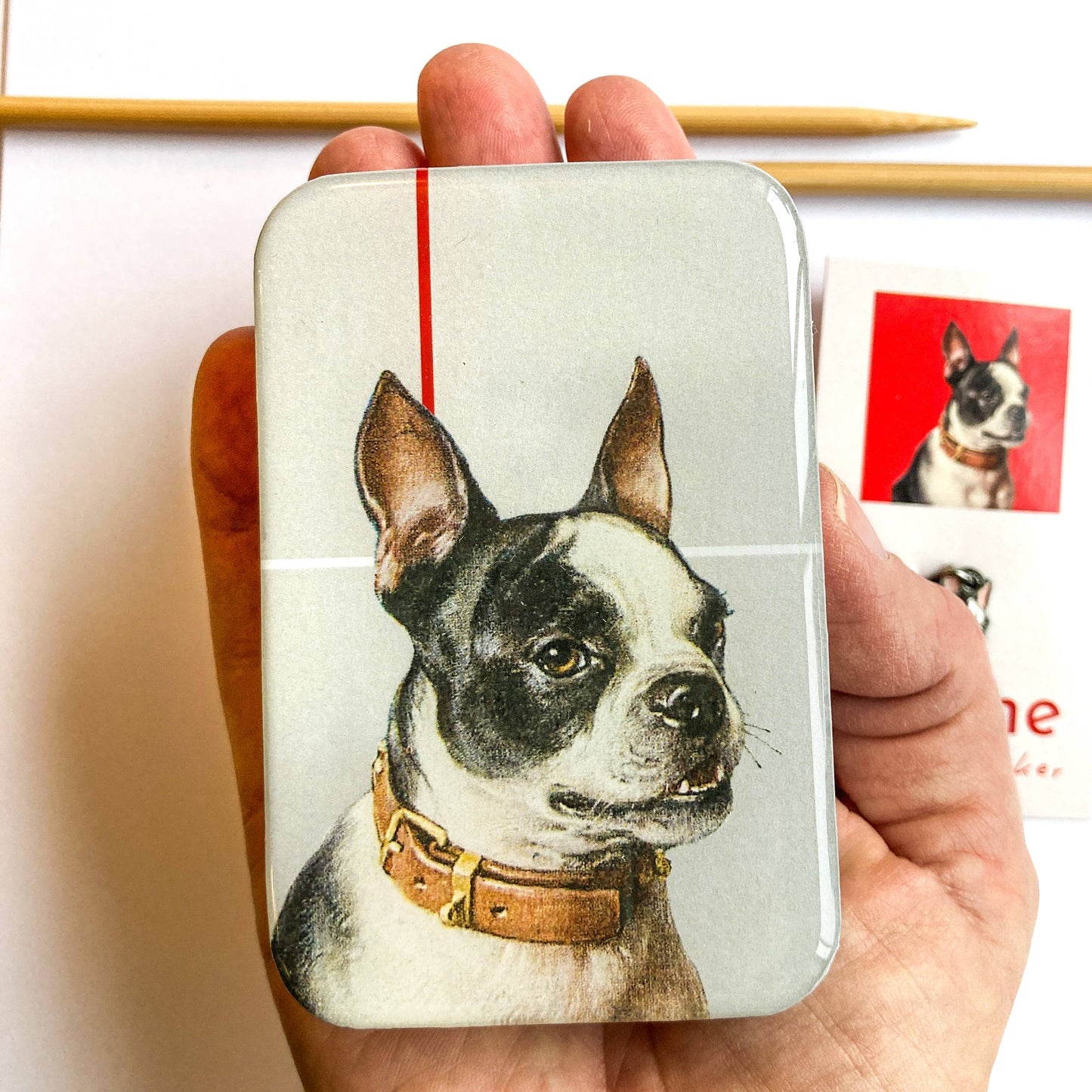 Boston Terrier notions tin: Large tin