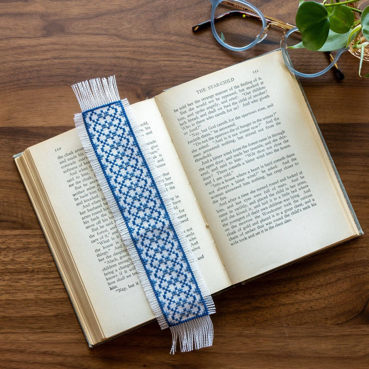 Folk Fabric Sampler Bookmarks Cross Stitch Kit - Blue and Gold