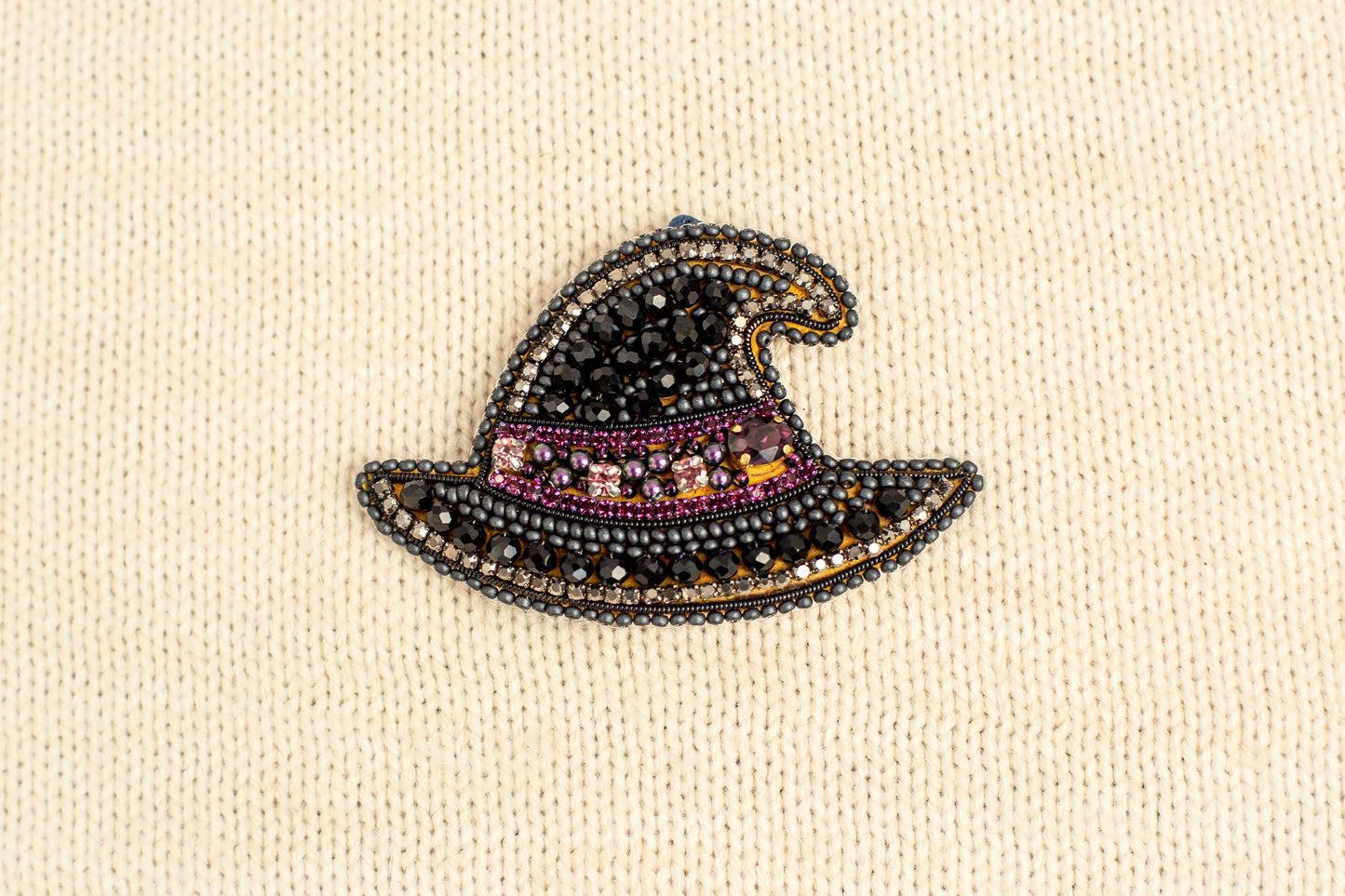 Witch Hat DIY Bead Embroidery Kit, Spooky Halloween Jewelry