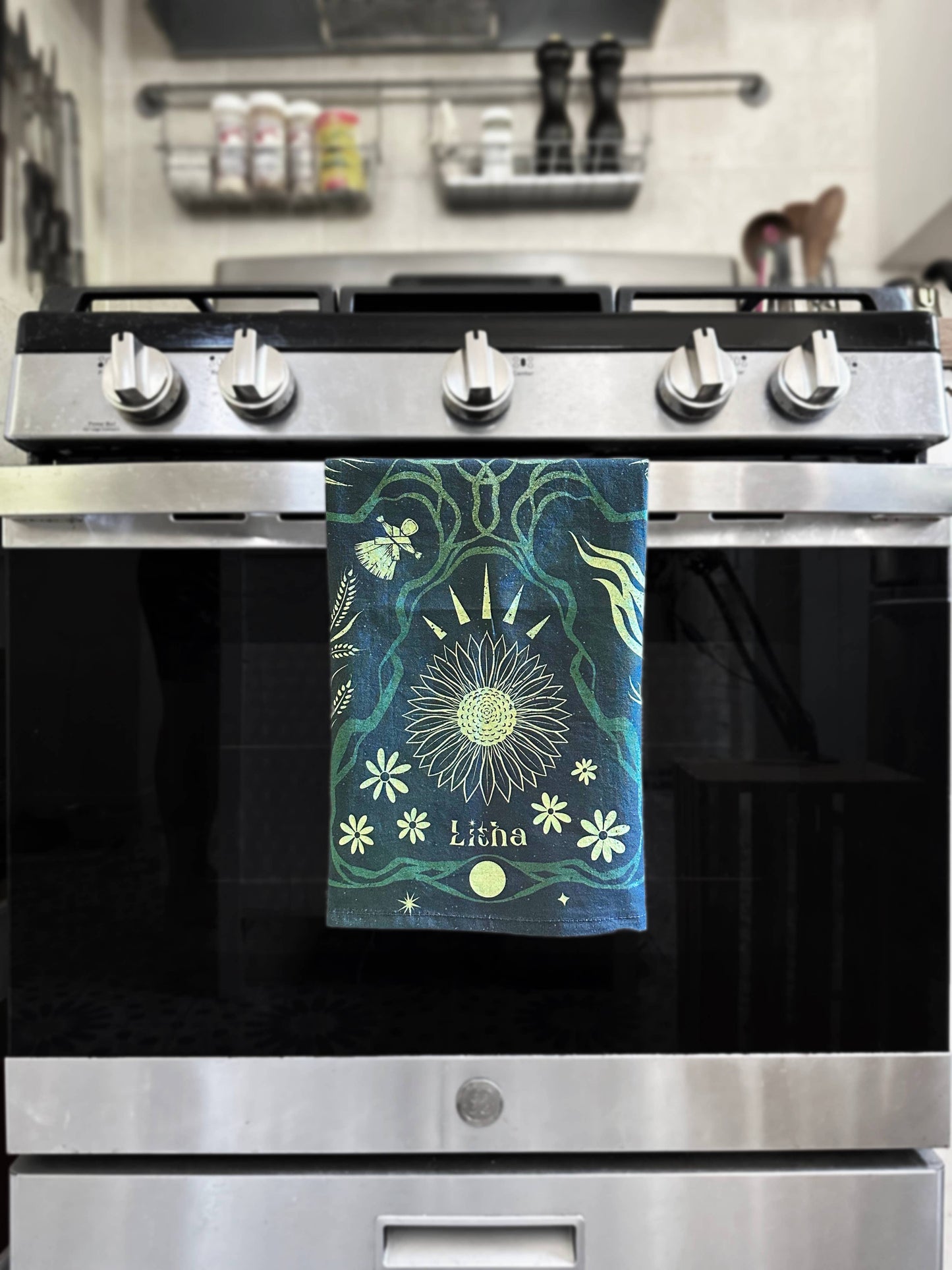 Wheel of the Year Cotton Tea Towel | altar cloth | pagan: Charcoal