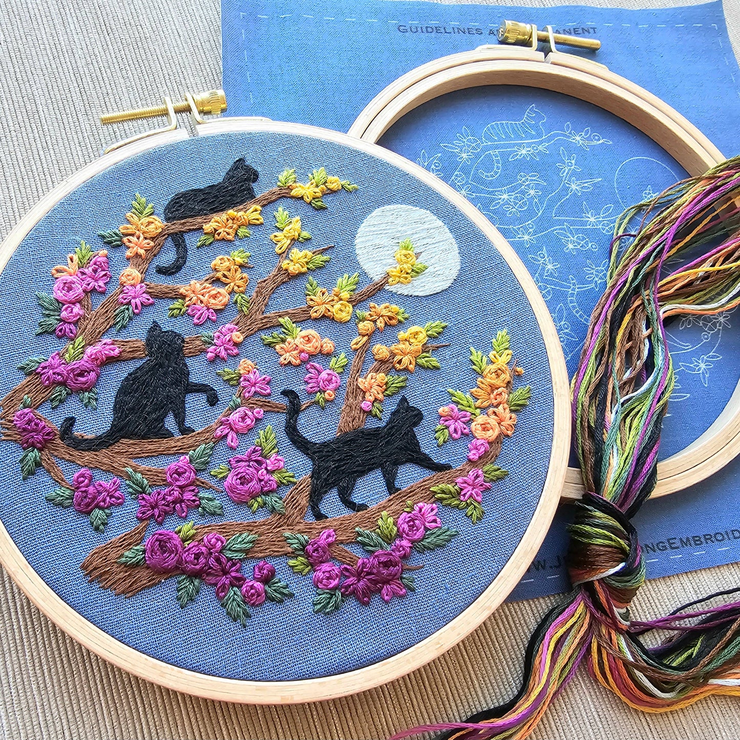 Cats & Full Moon Embroidery Kit: Black Cats