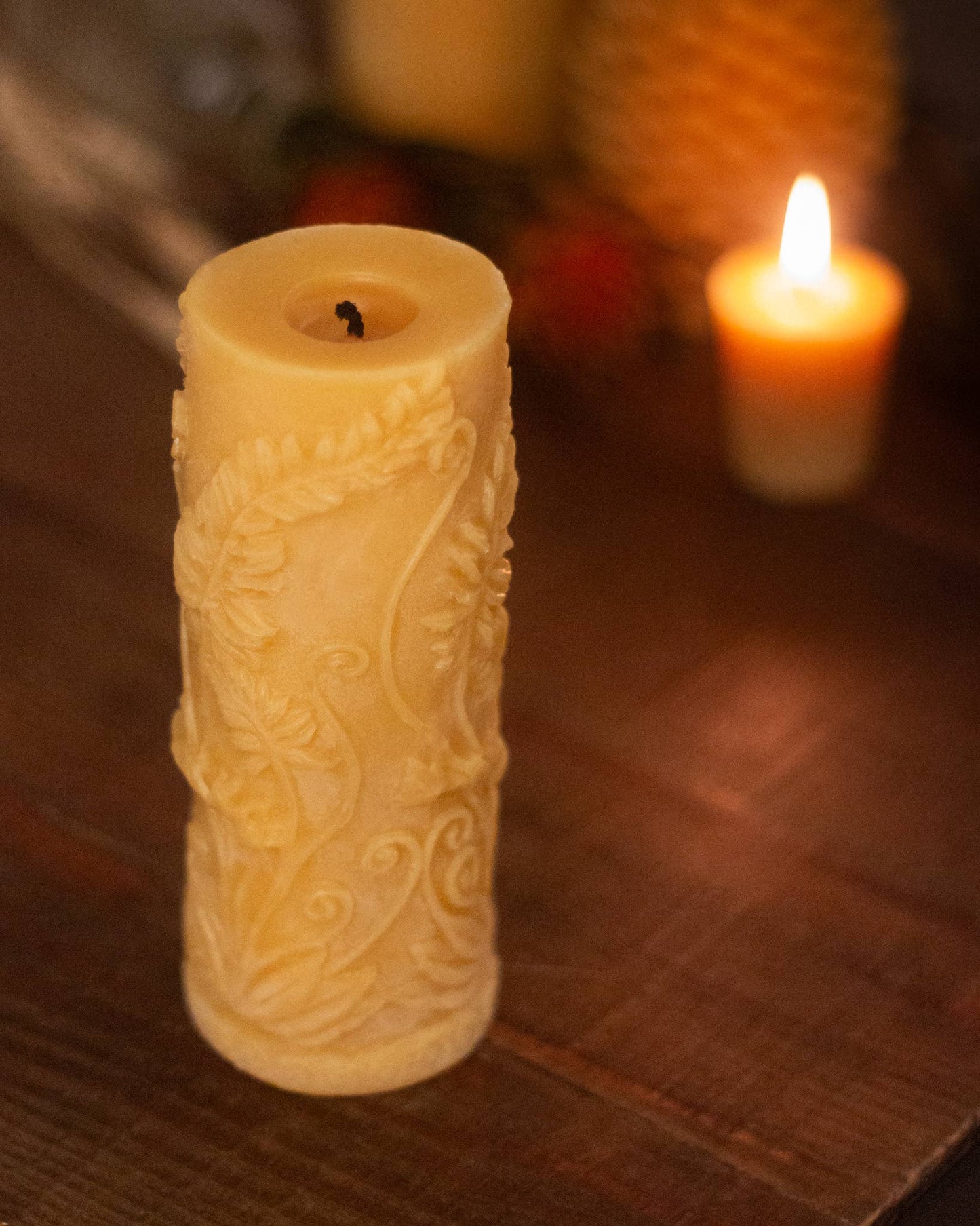 Beeswax Fern Pillar Candle