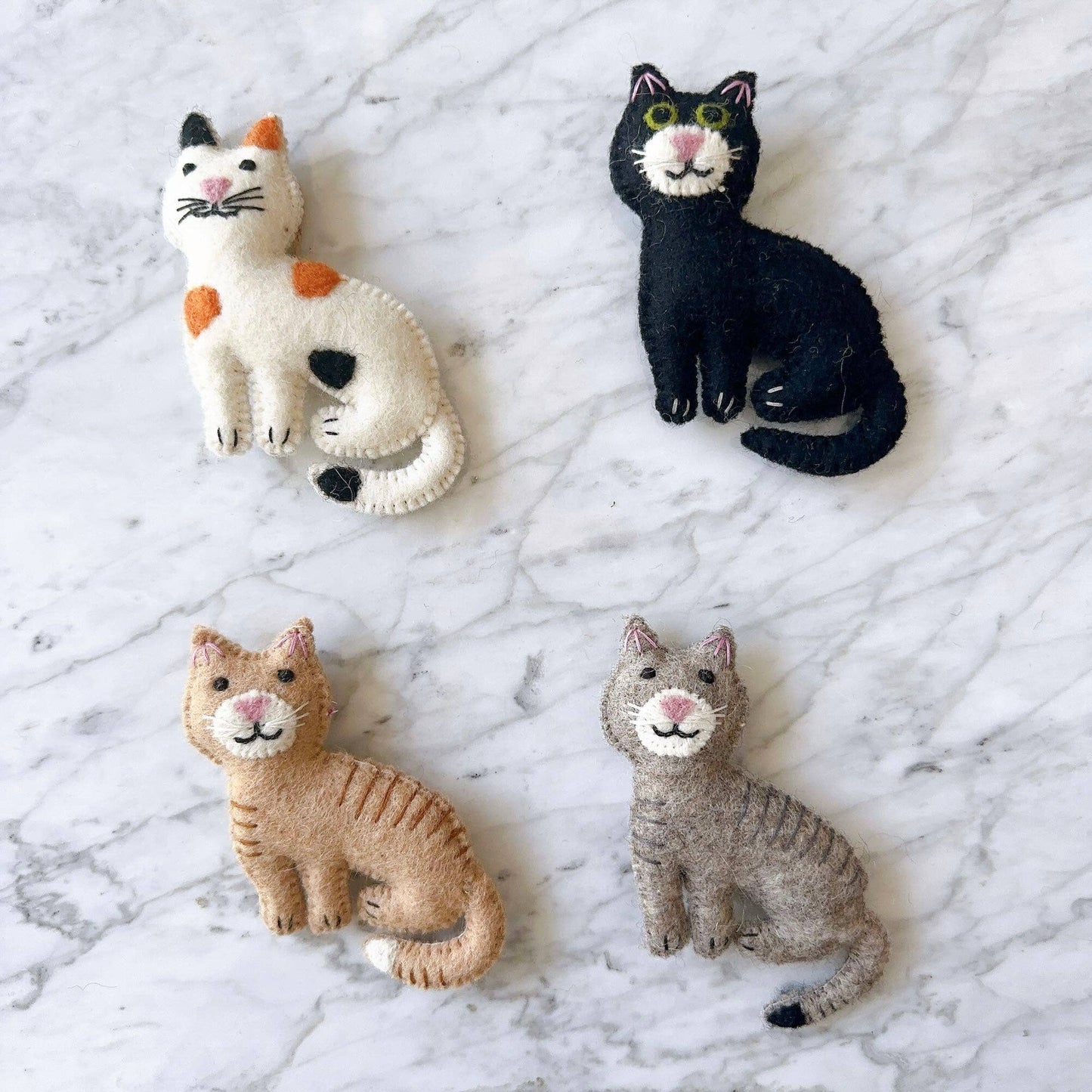 Felt Stitched Cat Ornament: Black, Gray, Tan, or Calico