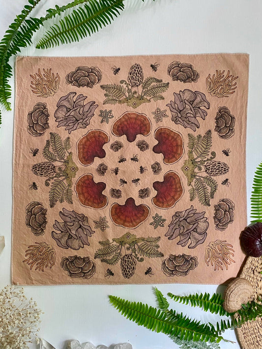 Bandana | Mushroom Mandala: Tea-dyed