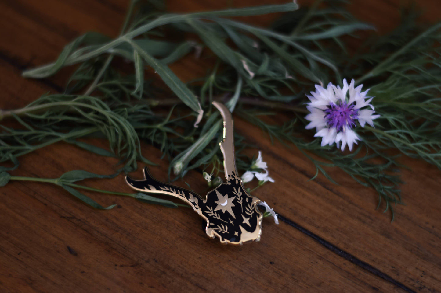 Deer Skull Lunar Celestial Brooch Enamel Lapel Pin