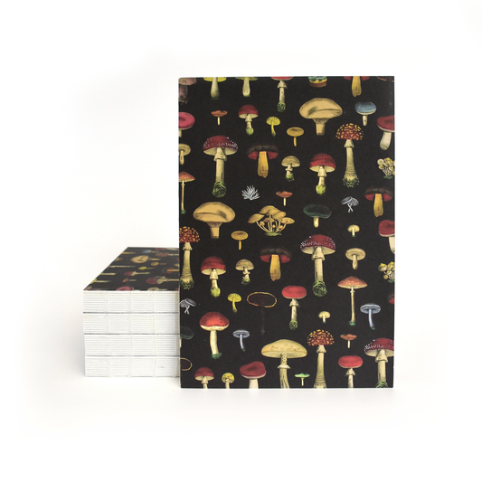Vintage Black Mushroom Exposed Coptic Binding Notebook
