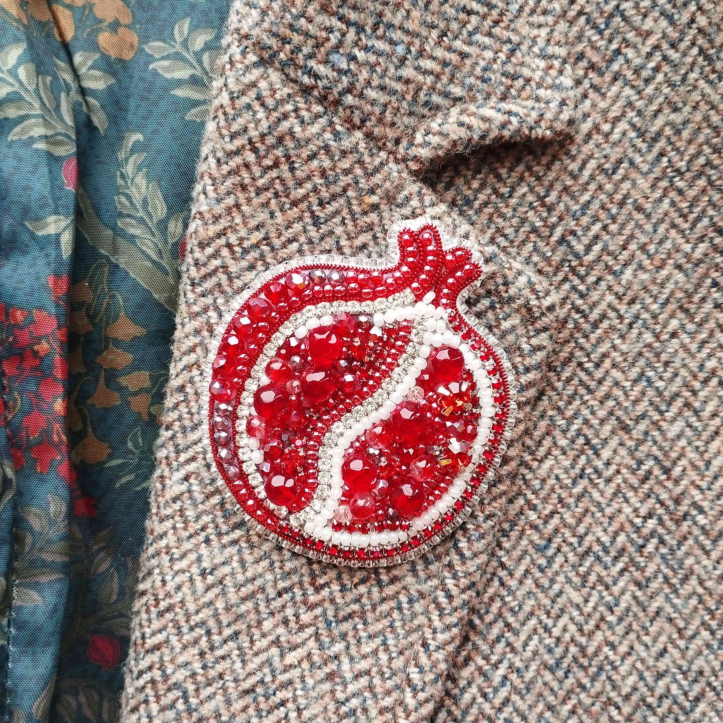 Pomegranate Brooch Kit: DIY Seed Bead Embroidery
