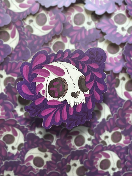 Cat Skull Sticker | witchy | skull | botanical | feline