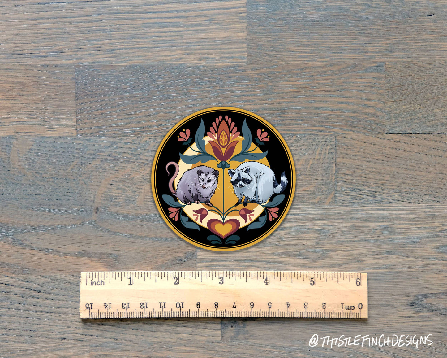 Raccoon & Opossum Hex Sign PA Dutch Vinyl Sticker