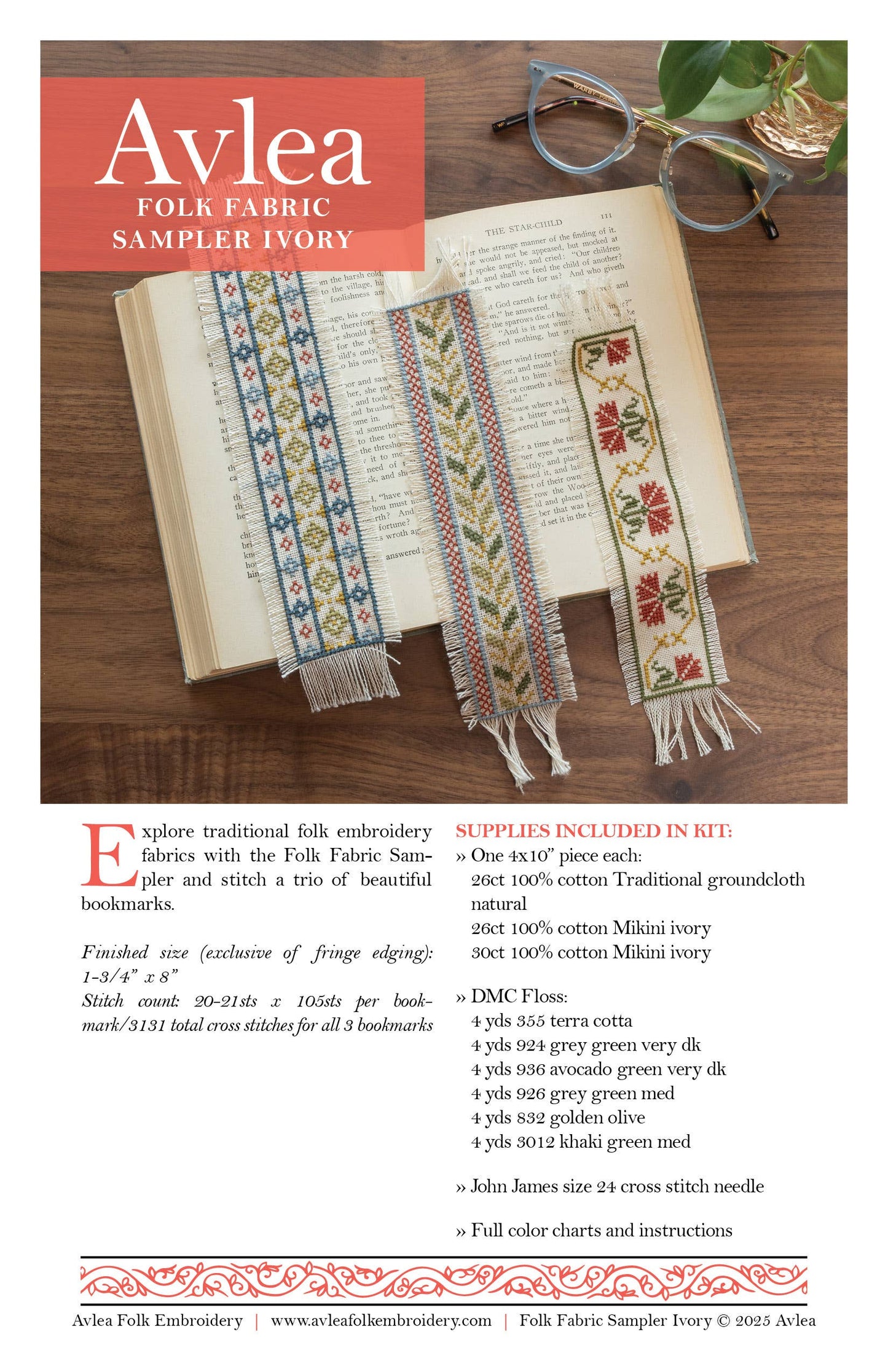Folk Fabric Cross Stitch Bookmark Kit - Ivory