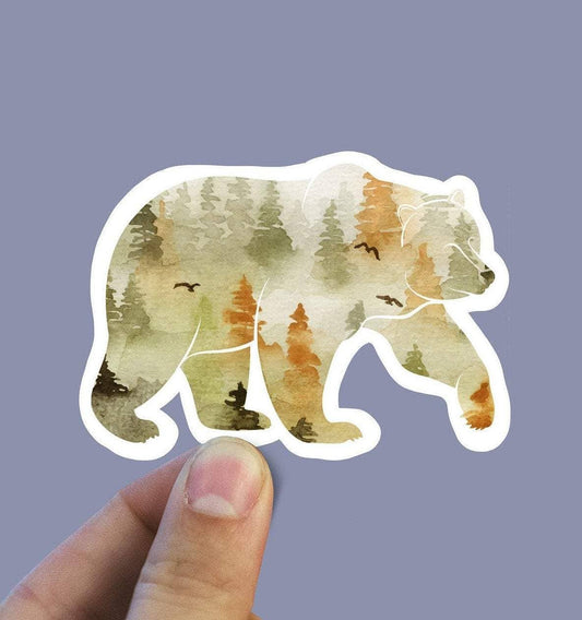 Fall Watercolor Bear Vinyl Sticker