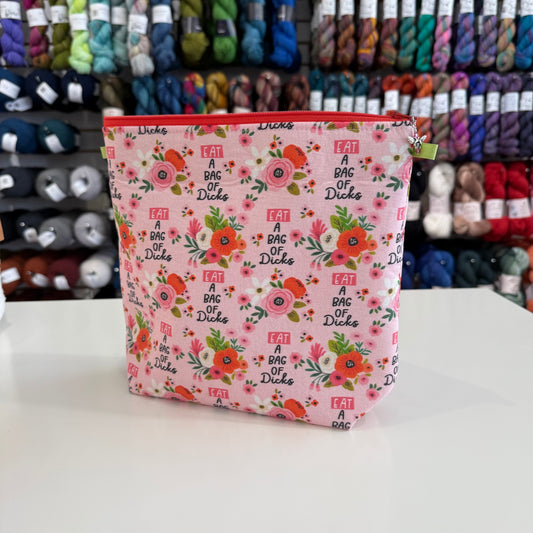 "Eat a Bag of" Tall Wedge Project Bag by JessaLu