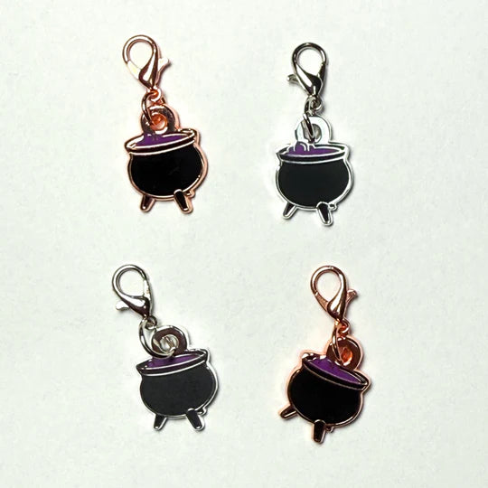 Witch's Cauldron Clip In Charm / Progress Keeper / Stitch Marker - Silver or Rose Gold