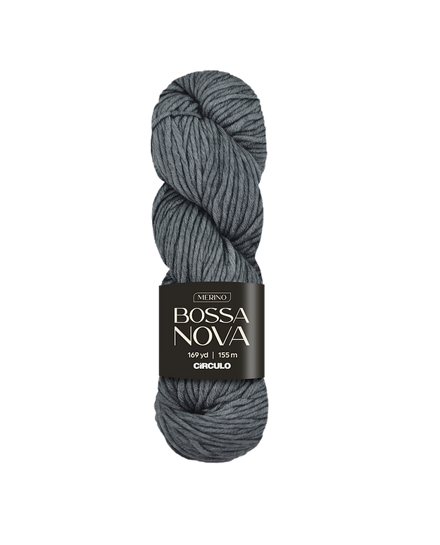 Graphite gray skein of yarn with a Bossa Nova label on a white background