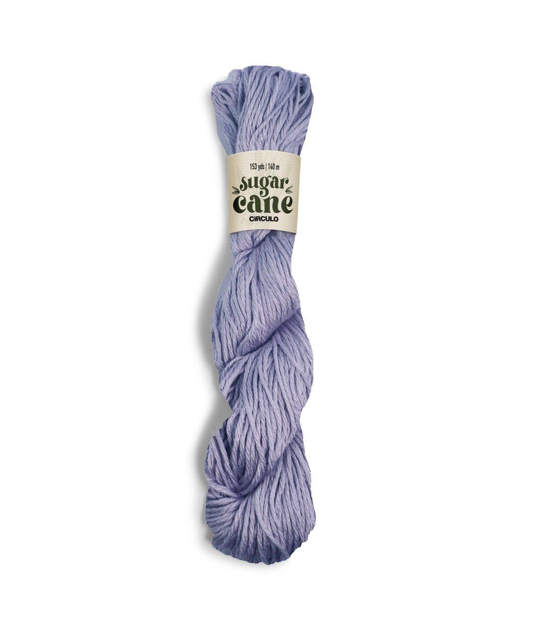 An image of a skein of Circulo DK weight yarn in a pastel purple color with a ‘Sugar Cane’ label against a white background.