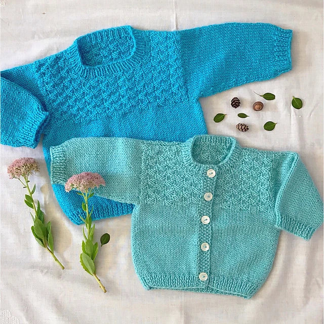 #23 Mock Cable & Basketweave- Baby Sweaters Knitting Pattern - Yankee Knitter Designs