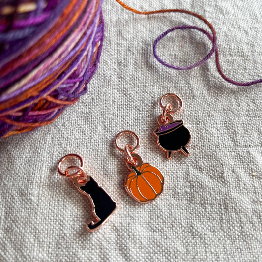 Halloween Pumpkin Charm 10 mm Round / Stitch Marker - Rose Gold Or Silver