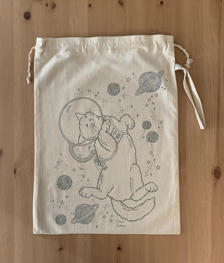 Space Cat Project Bag by Dawn Kathryn Studio