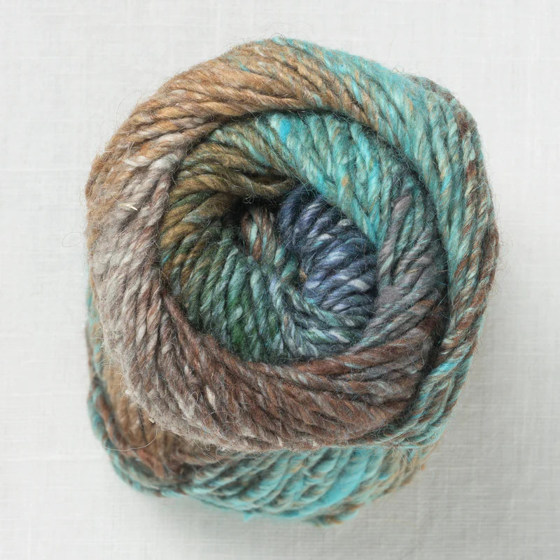 Multicolored skein of yarn on a white background