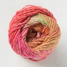 Multicolored skein of yarn on a white background