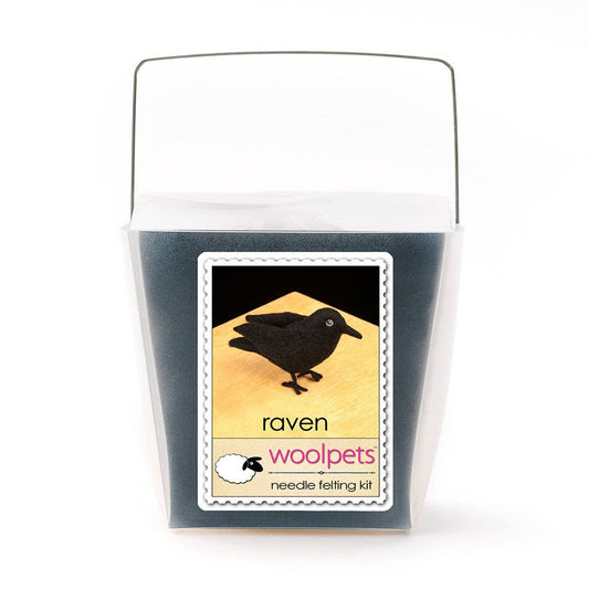 Woolpets Raven Needle Felting Kit in a cute takeout style box