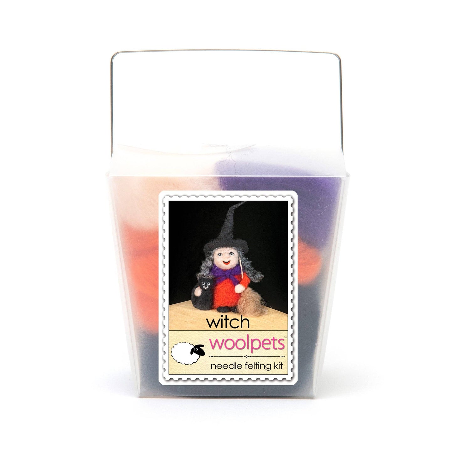 Woolpets Witch with a Broom and Black Cat Needle Felting Kit in a takeout style box