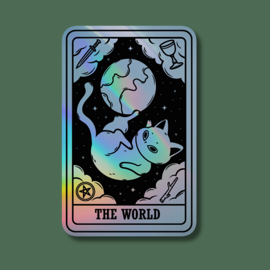 The World Cat Tarot Card Holographic Sticker