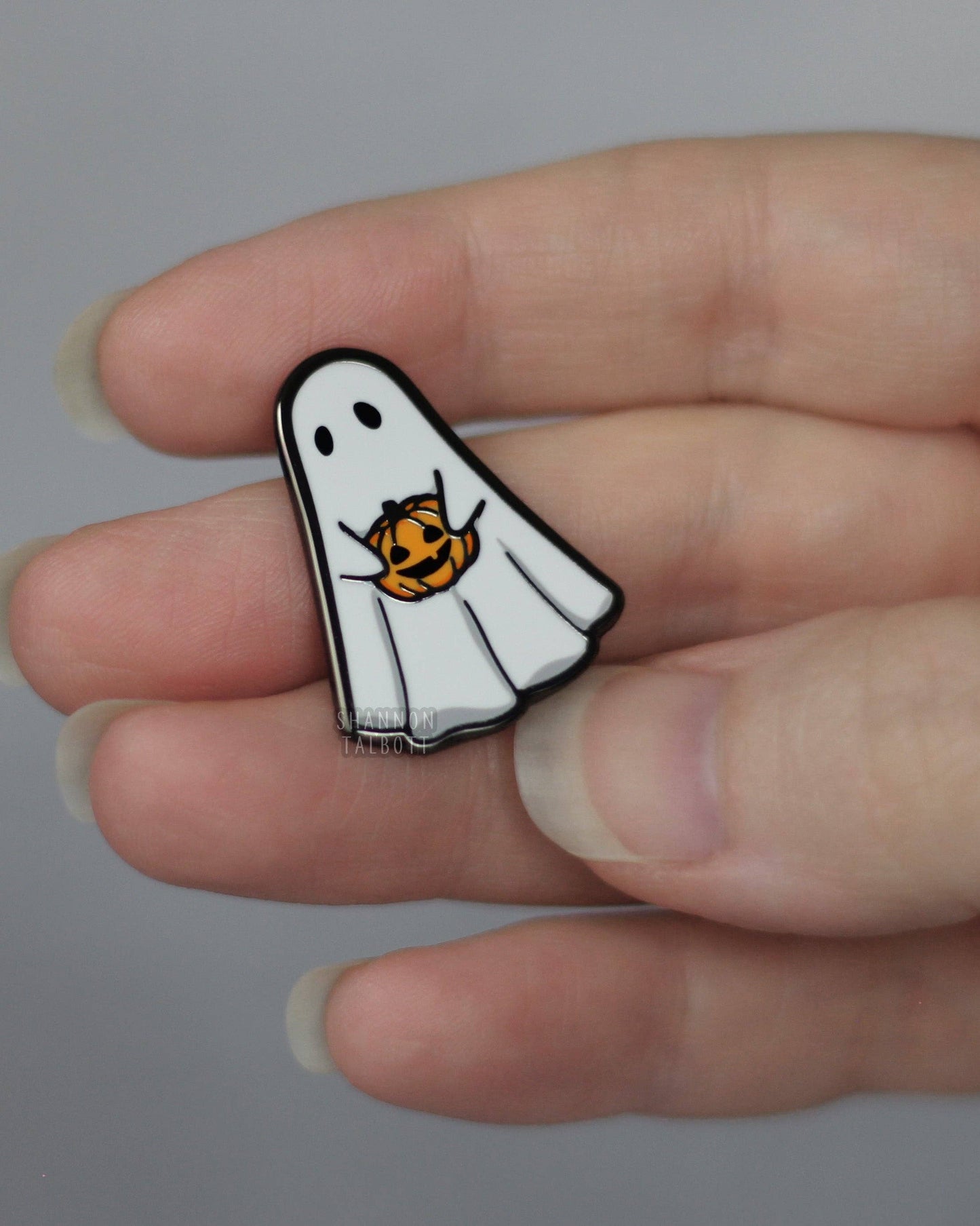Halloween Ghost and Pumpkin Spooky Enamel Pin - Black Nickel