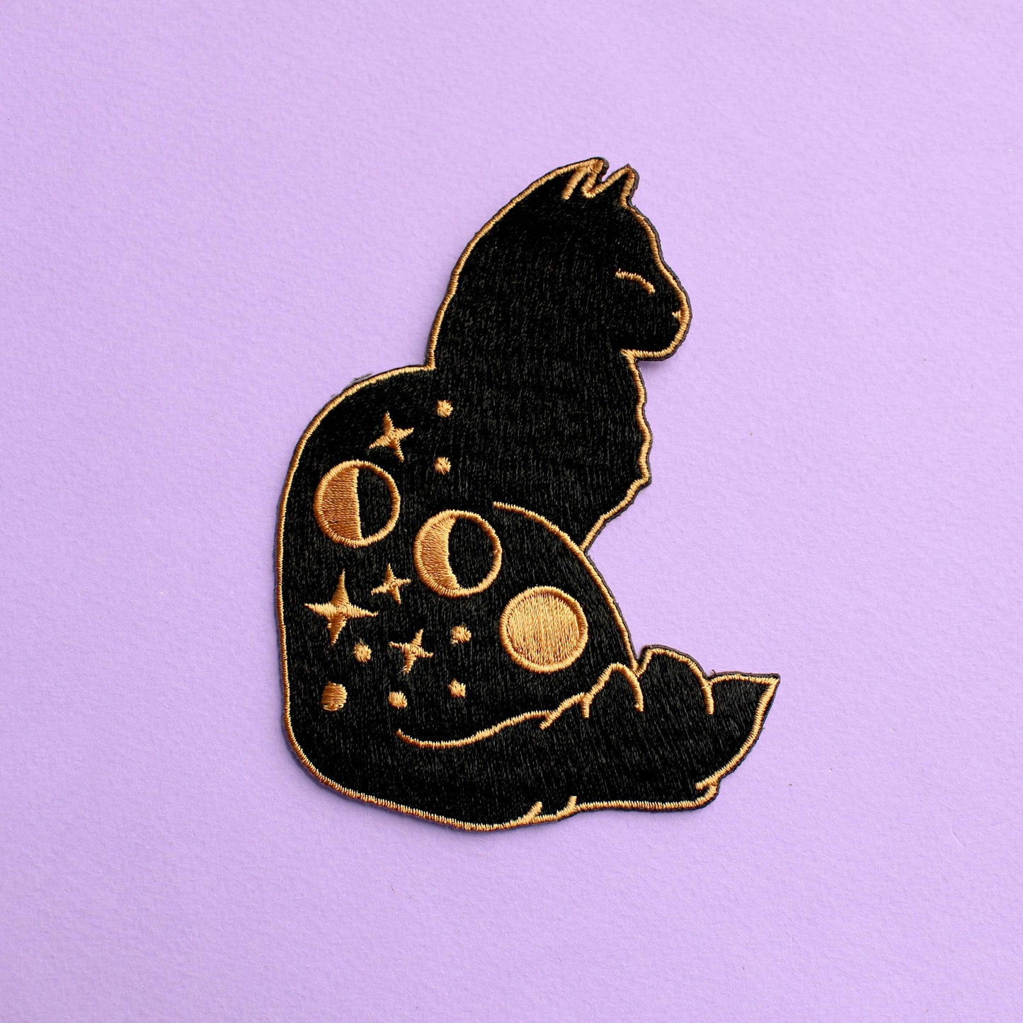 Celestial cat embroidered iron-on patch