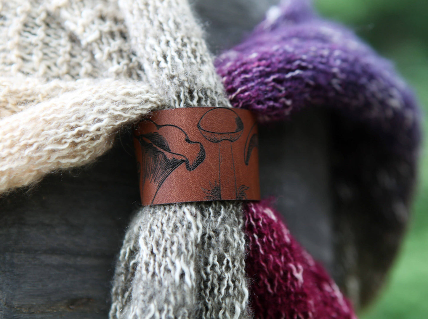 Mushroom Leather Shawl Cuff