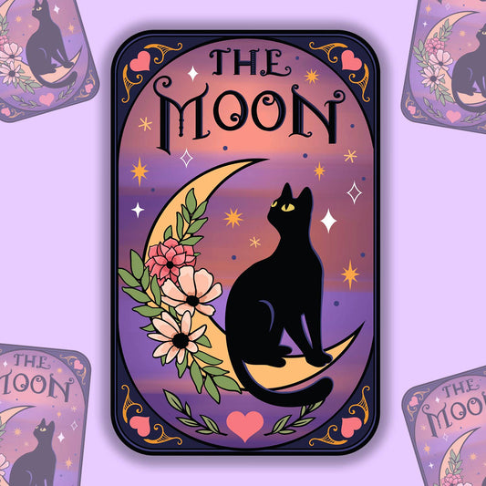 Cat The Moon Tarot Card Sticker