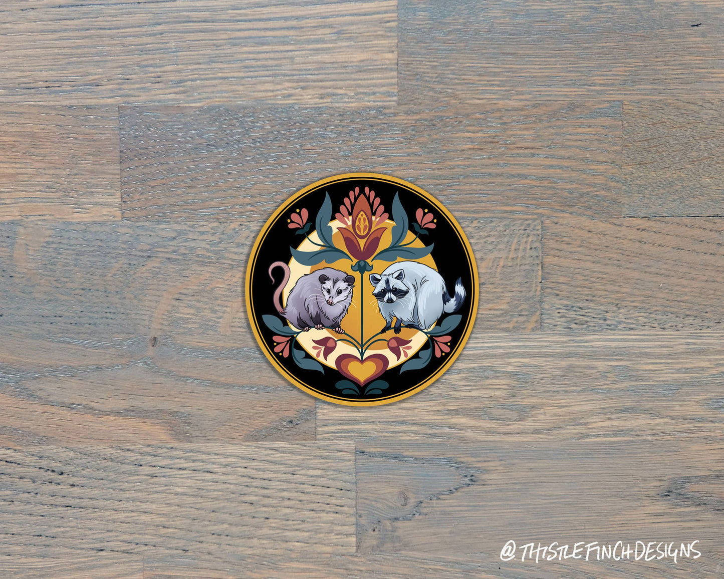 Raccoon & Opossum Hex Sign PA Dutch Vinyl Sticker