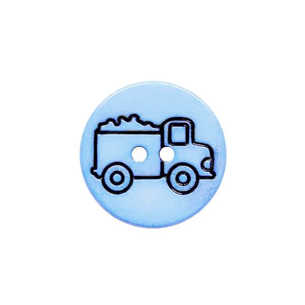 children button with truck print and 2 holes