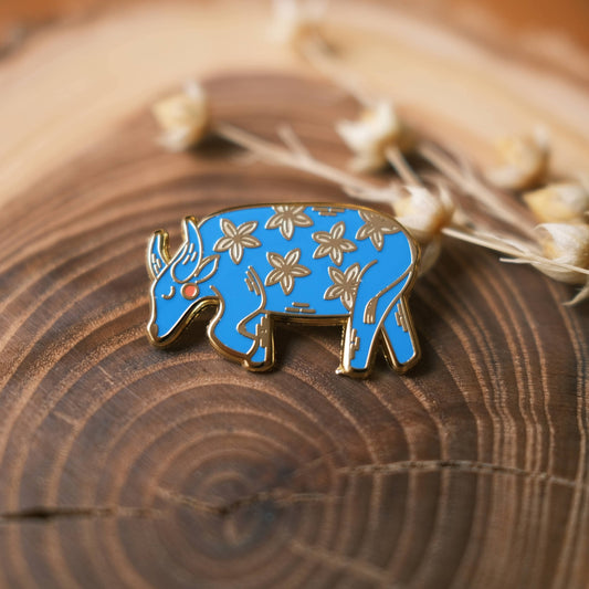 Blue Water Buffalo (w/ Sampaguita Jasmine Flower) Enamel Pin