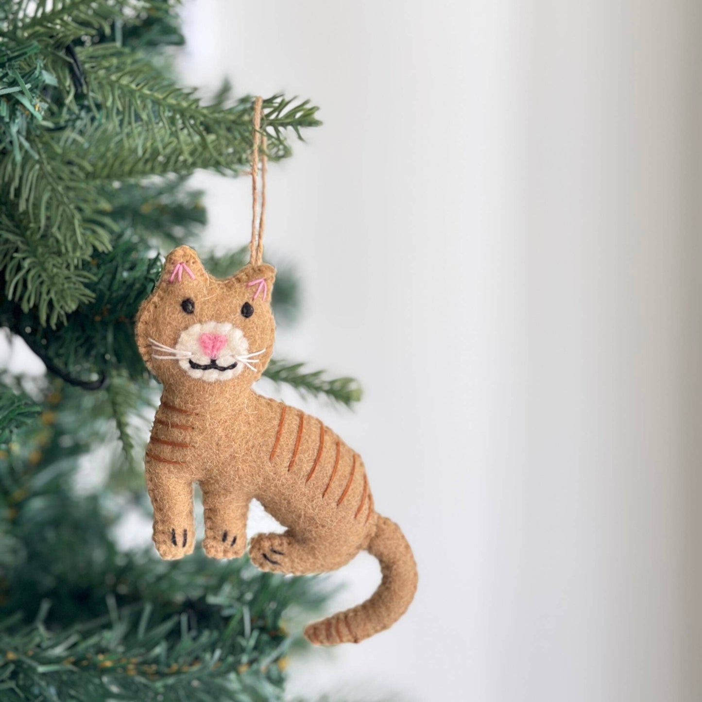 Felt Stitched Cat Ornament: Black, Gray, Tan, or Calico